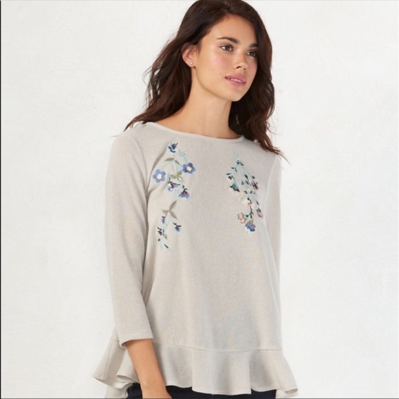 LC Lauren Conrad Sweaters - LC Lauren Conrad Embroidered Peplum Sweater New